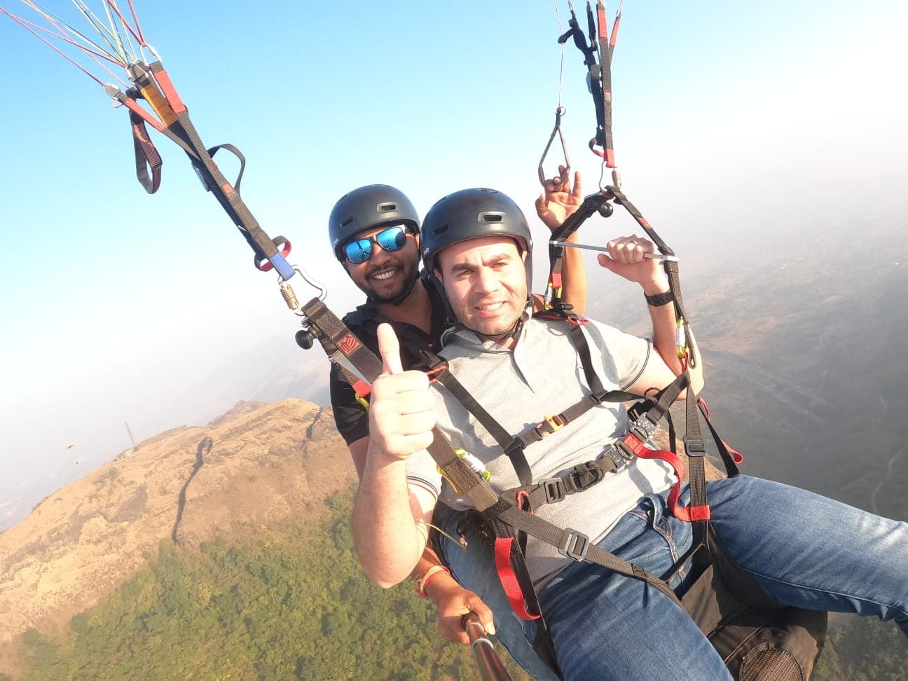 Tandem paragliding takeoff at Kamshet with certified pilot