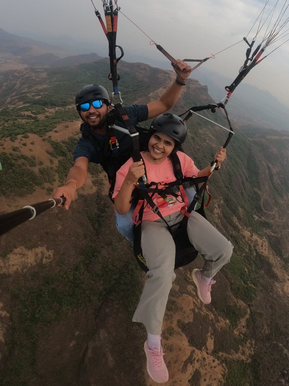 Aerial view of Pawna Lake from paraglider near Kamshet